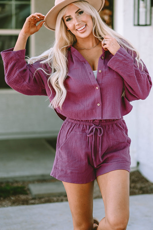 Dolman Sleeve Cropped Shirt and Shorts Set