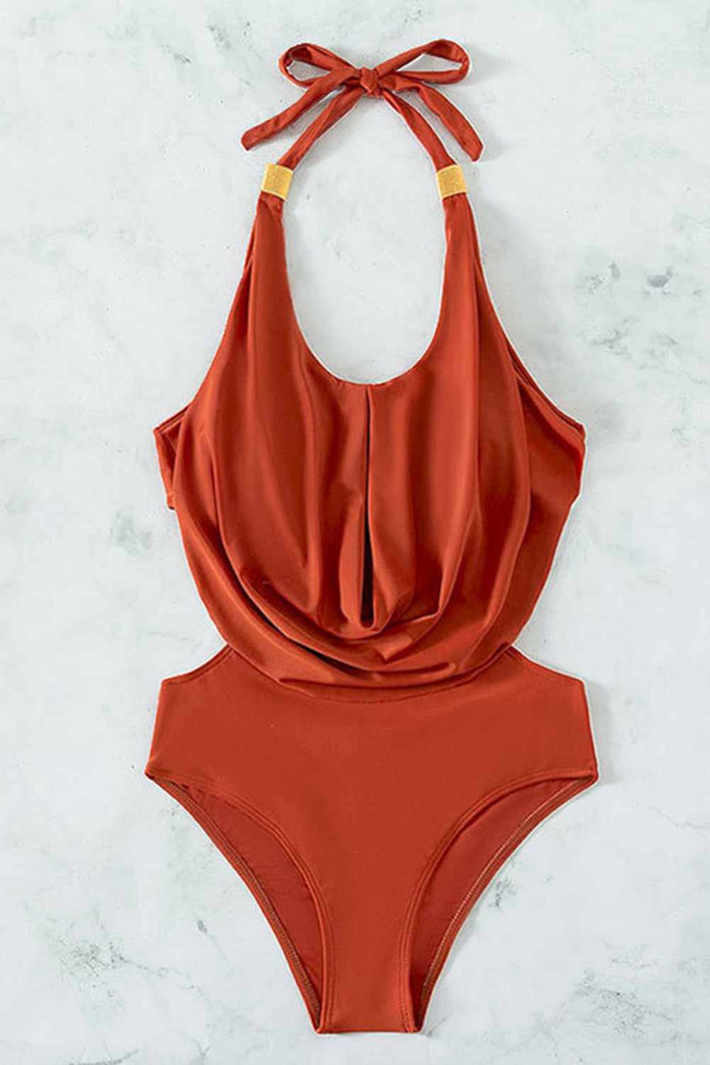 Red Flame Draped Backless One Piece Swimsuit