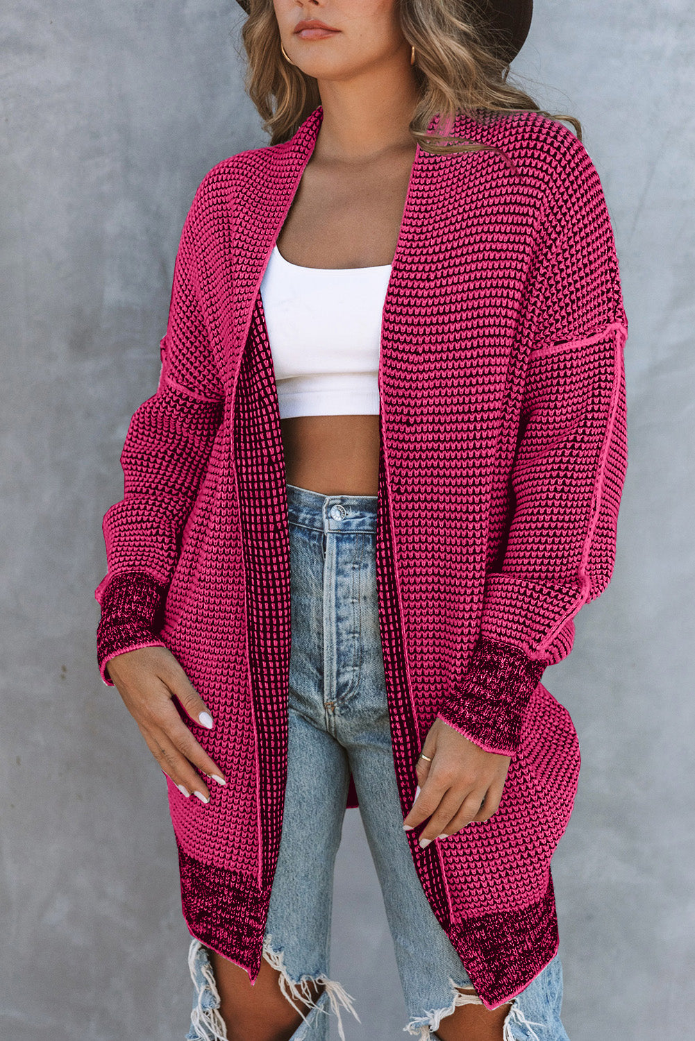 Small Print Knitted Open Front Cardigan