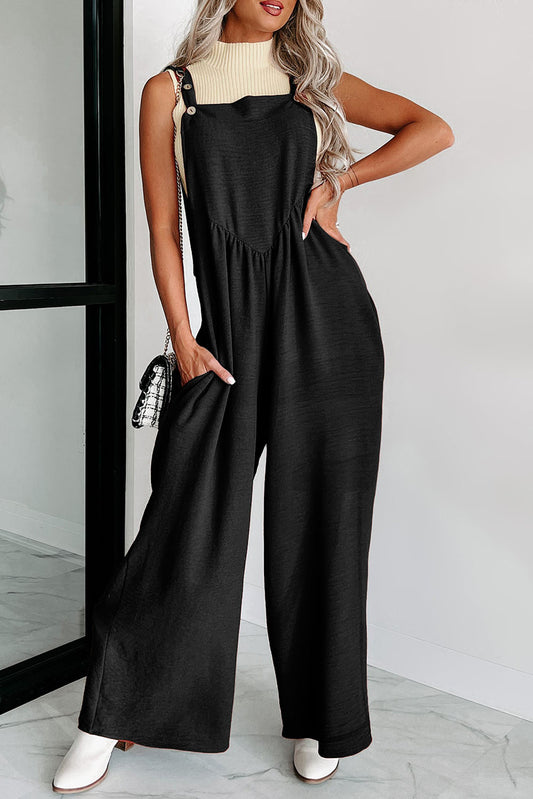 Black Textured Wide Leg Jumpsuit