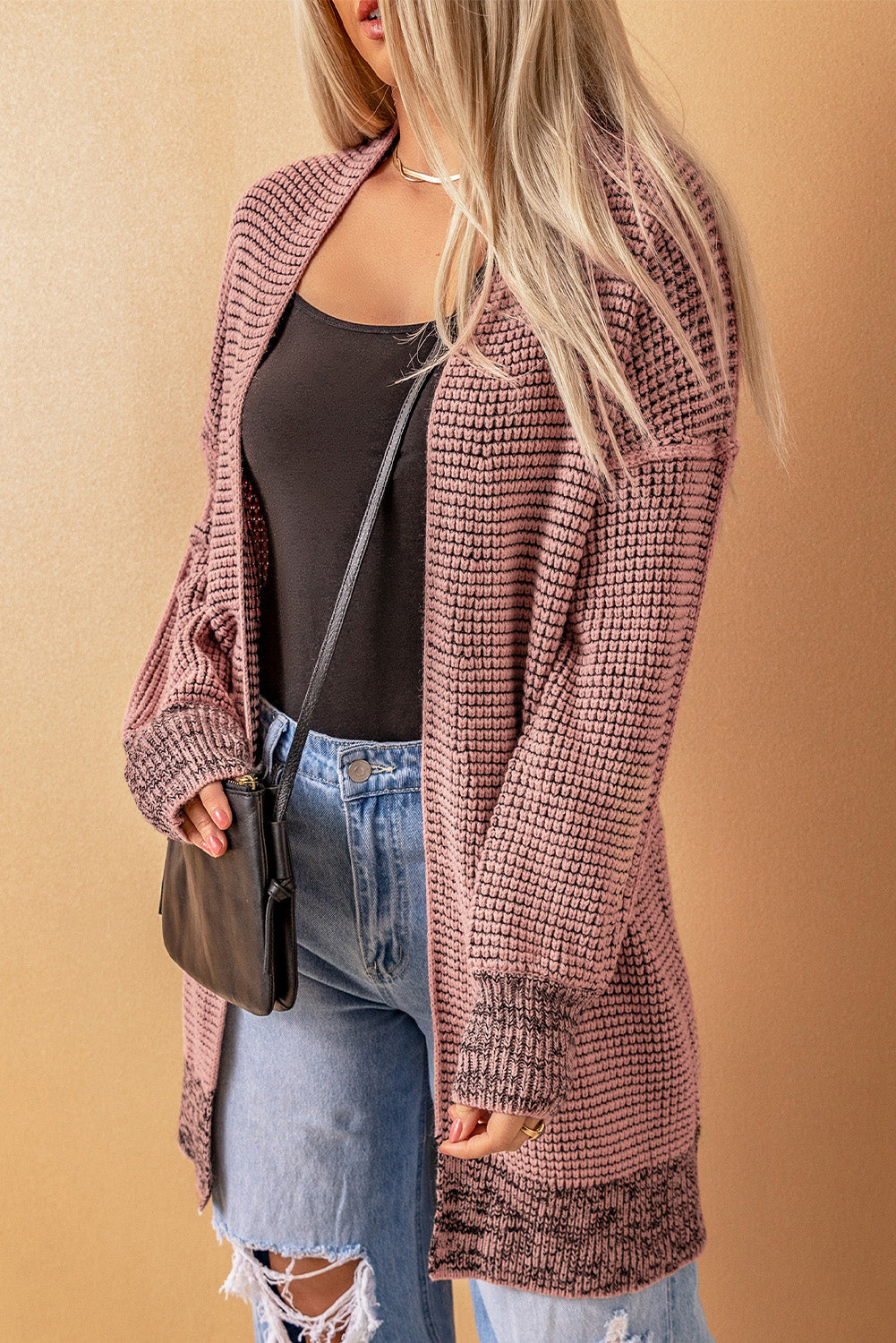 Small Print Knitted Open Front Cardigan