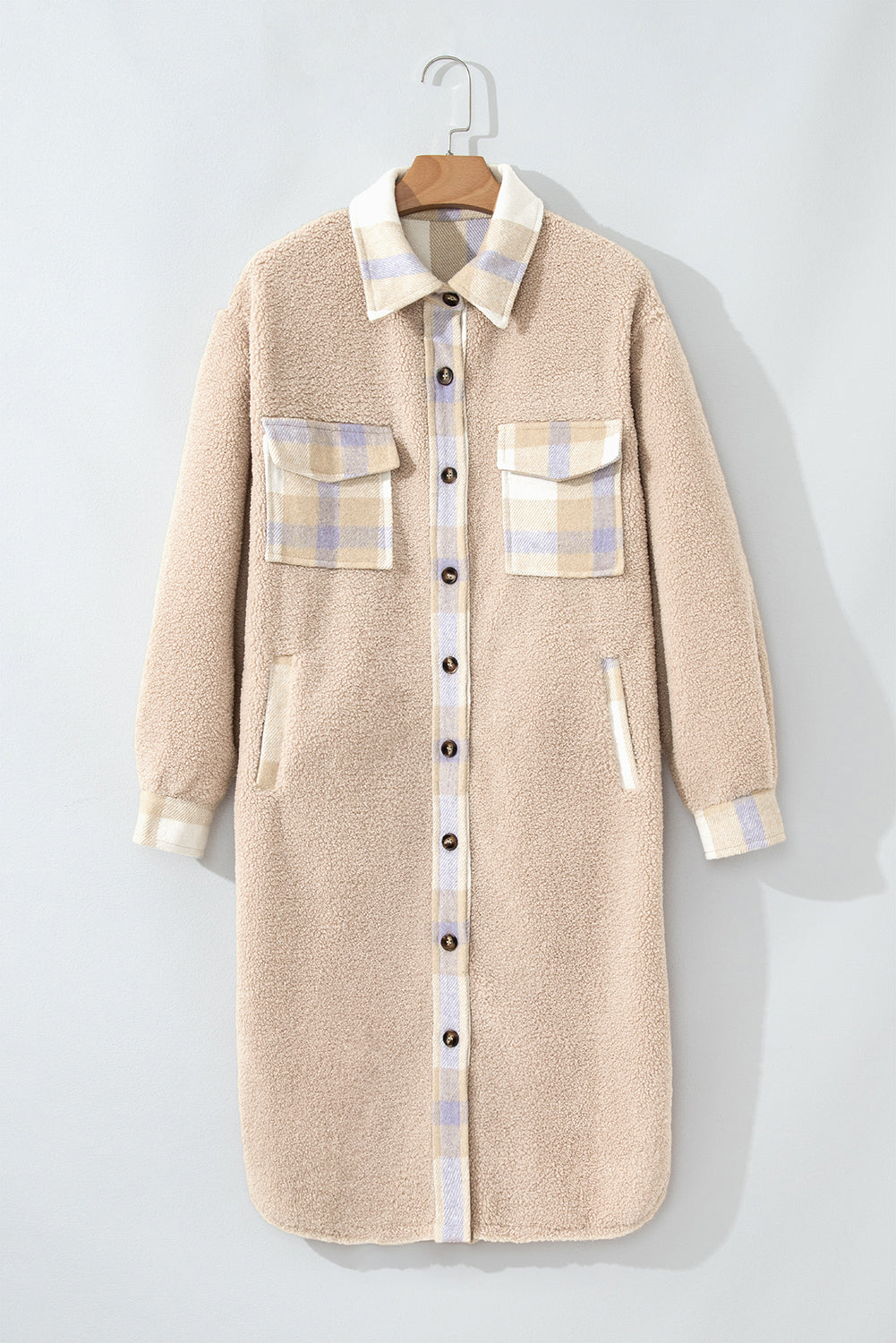 Smoke Gray Plaid Patchwork Button-up Jacket