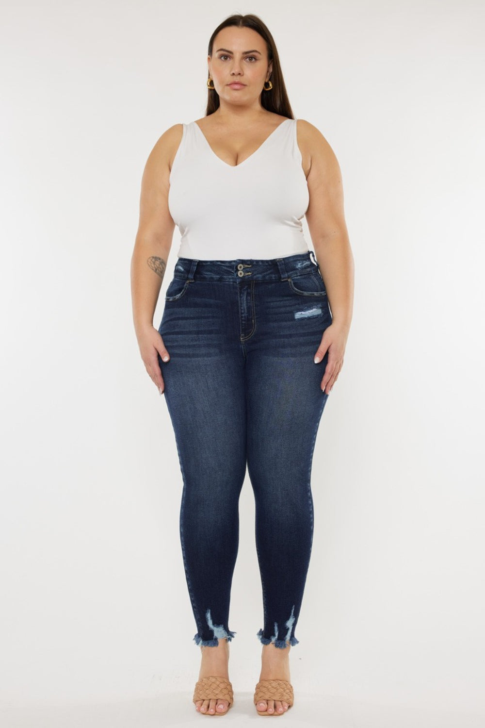 Plus Size Raw Hem High Waist Jeans