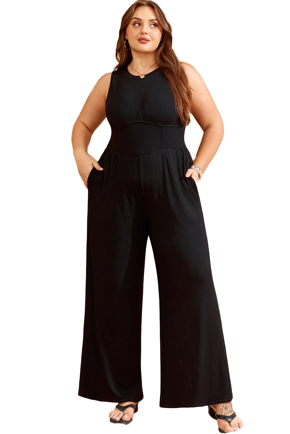 Black Plus Size Sleeveless Wide Leg Jumpsuit