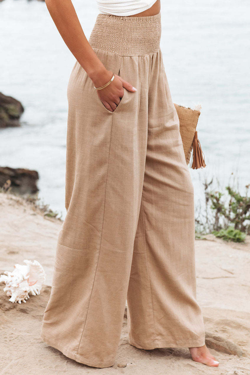 Khaki High Waist Wide Leg Pants