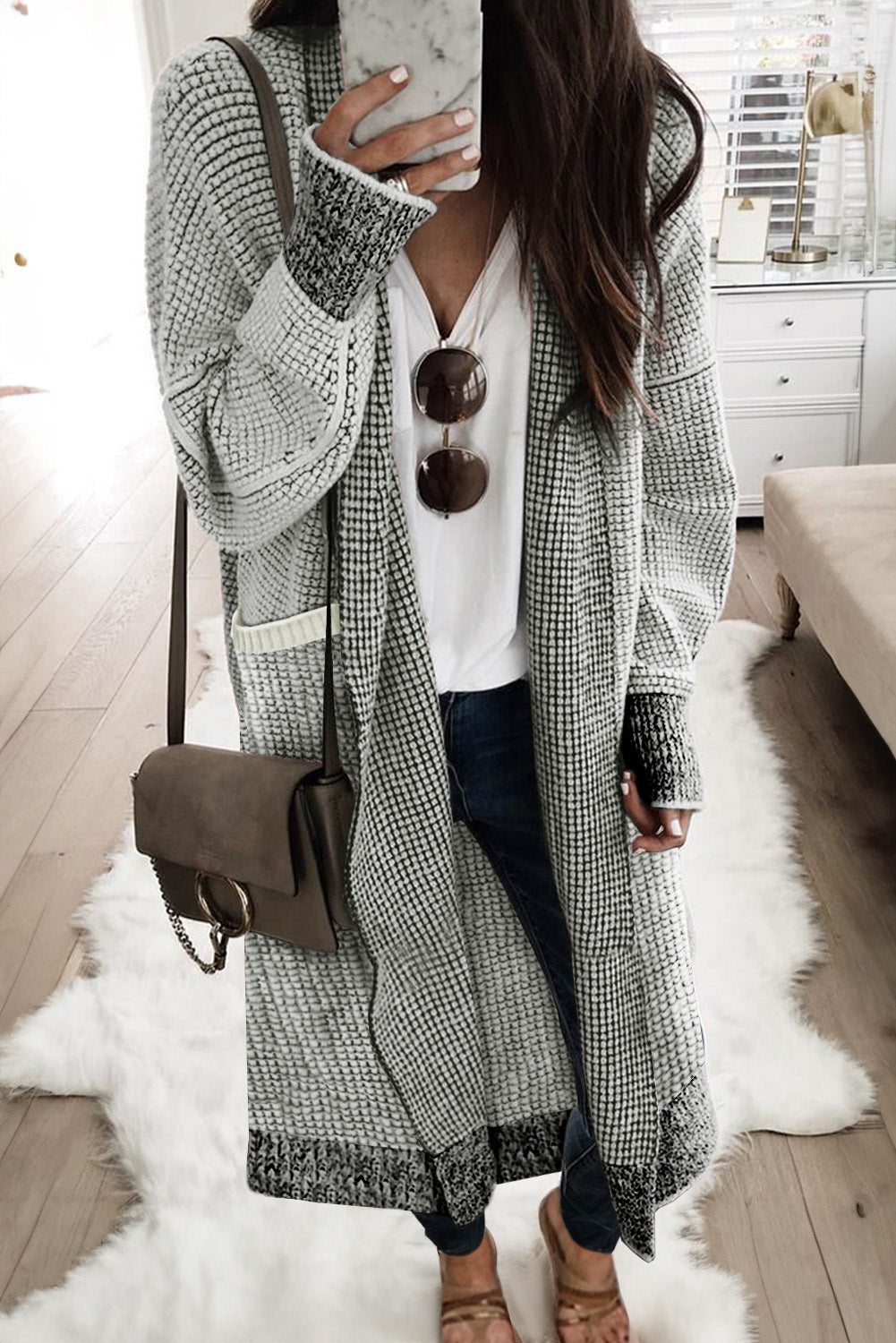 Grey casual Large Pocket Duster Cardigan