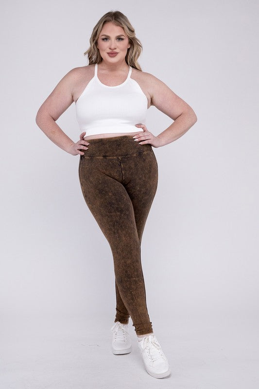 Plus Size Mineral Washed Wide Waistband Leggings