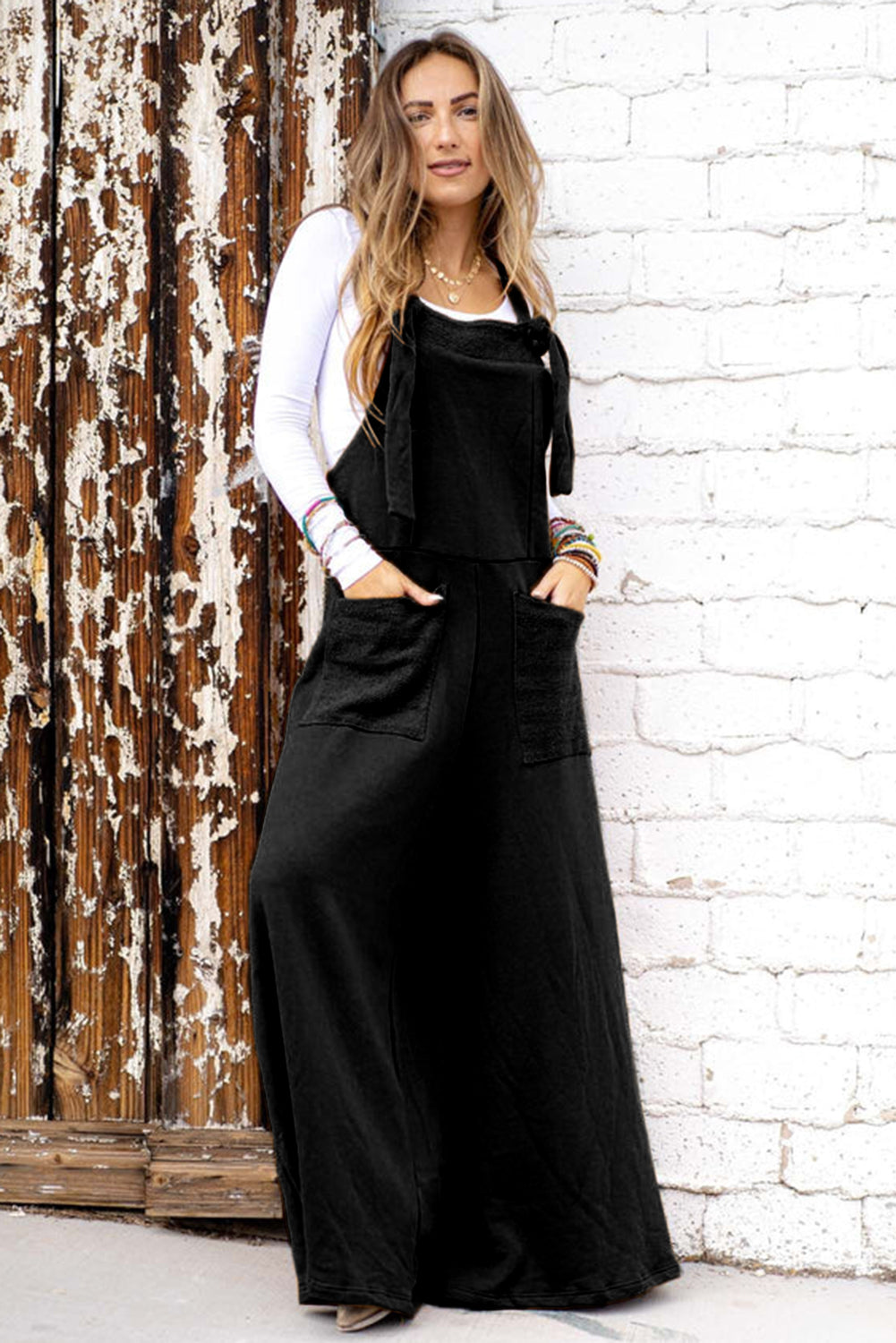 Black Knotted Wide Leg Jumpsuit