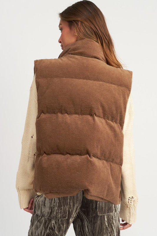 Coffee Corduroy Puffer Vest Coat