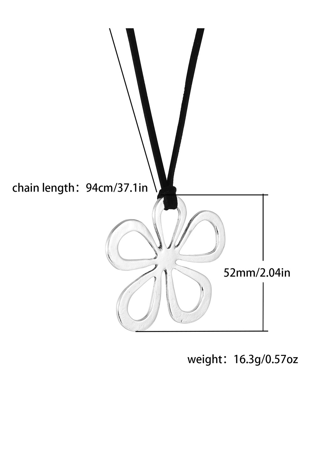 Silver Hollow Out Floral Leather Rope Necklace