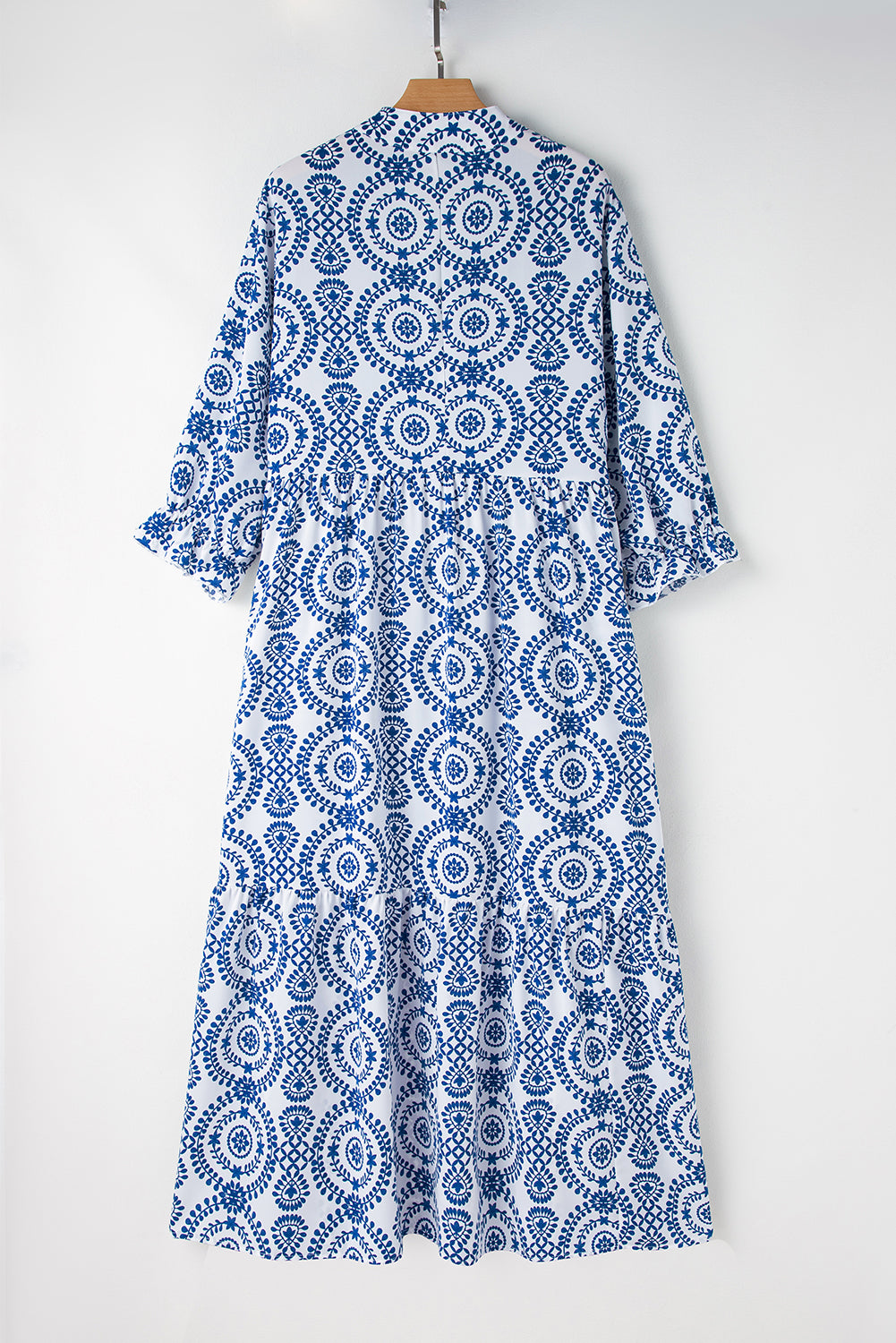 Sky Blue Geometric Print Plus Size Maxi Dress