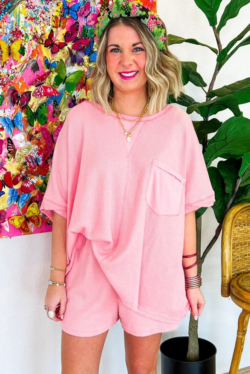 Light Pink Oversize Tee and Shorts Set