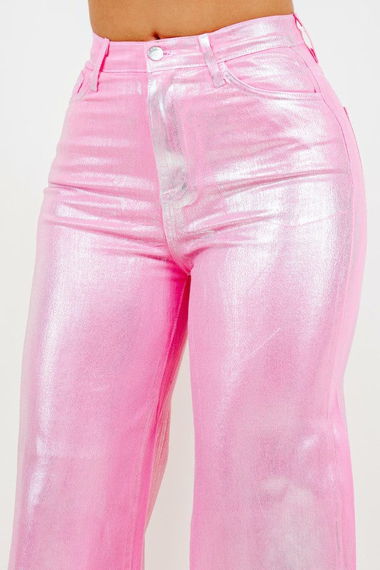 Metallic Wide Leg Punk Jeans