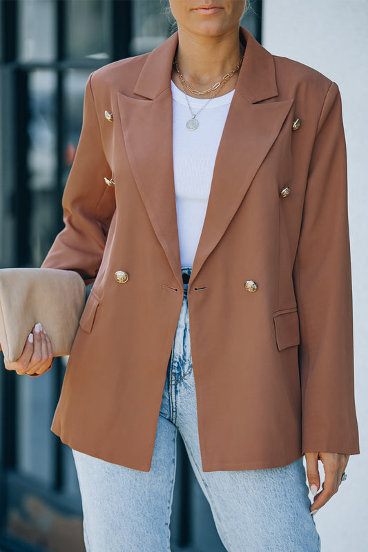 Double Breasted Casual Brown Blazer for Women