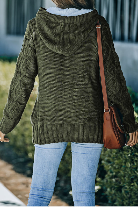 Army Green Furry Hood Sweater/Coat (Plus Size Available)