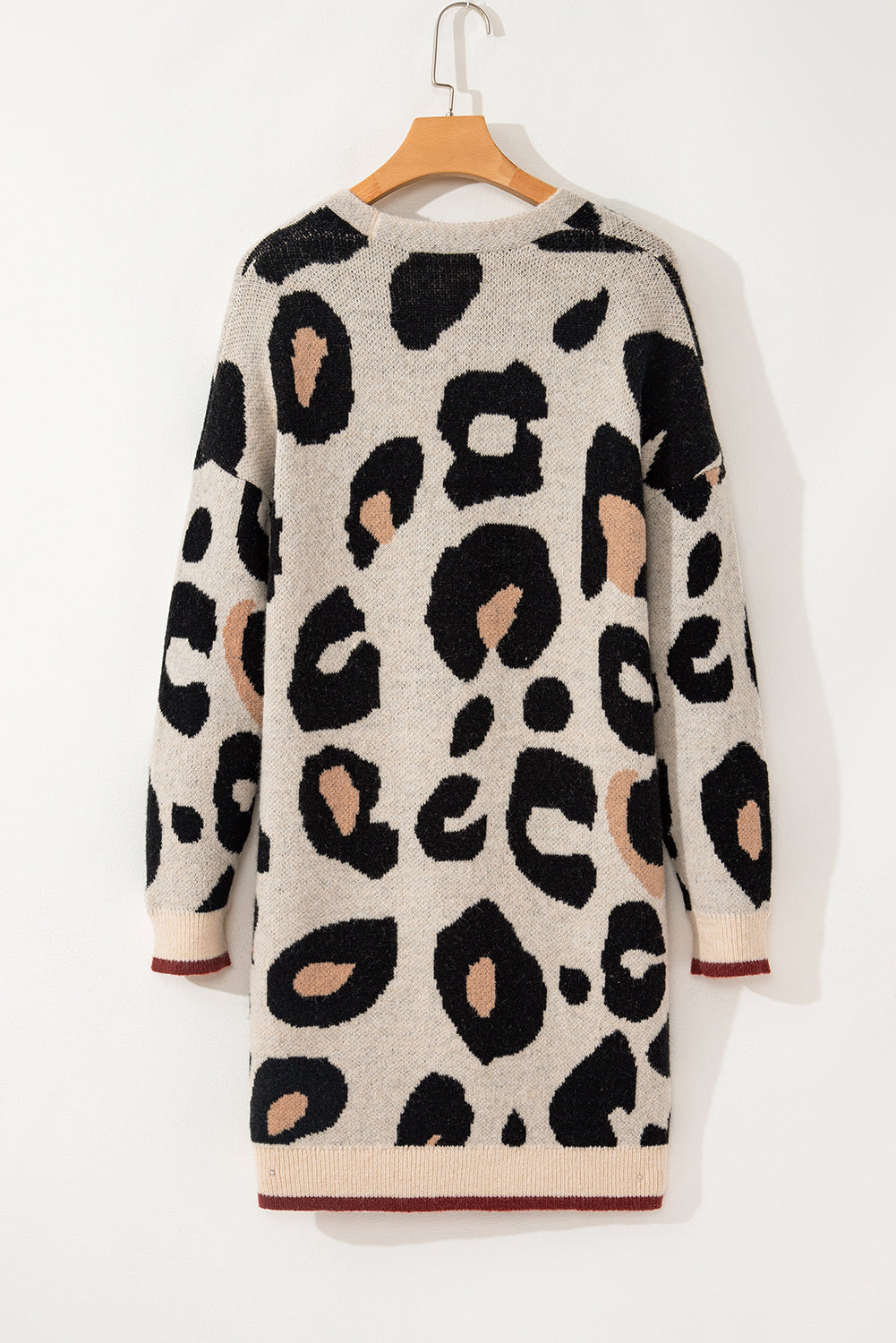 Oversized Leopard Print Open Midi Cardigan