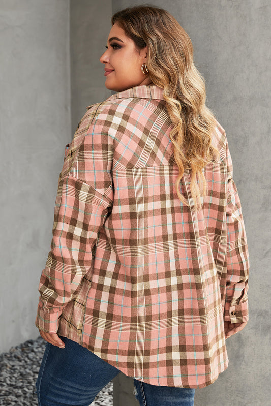 Plus Size Color Block Plaid Long Sleeve Shirt