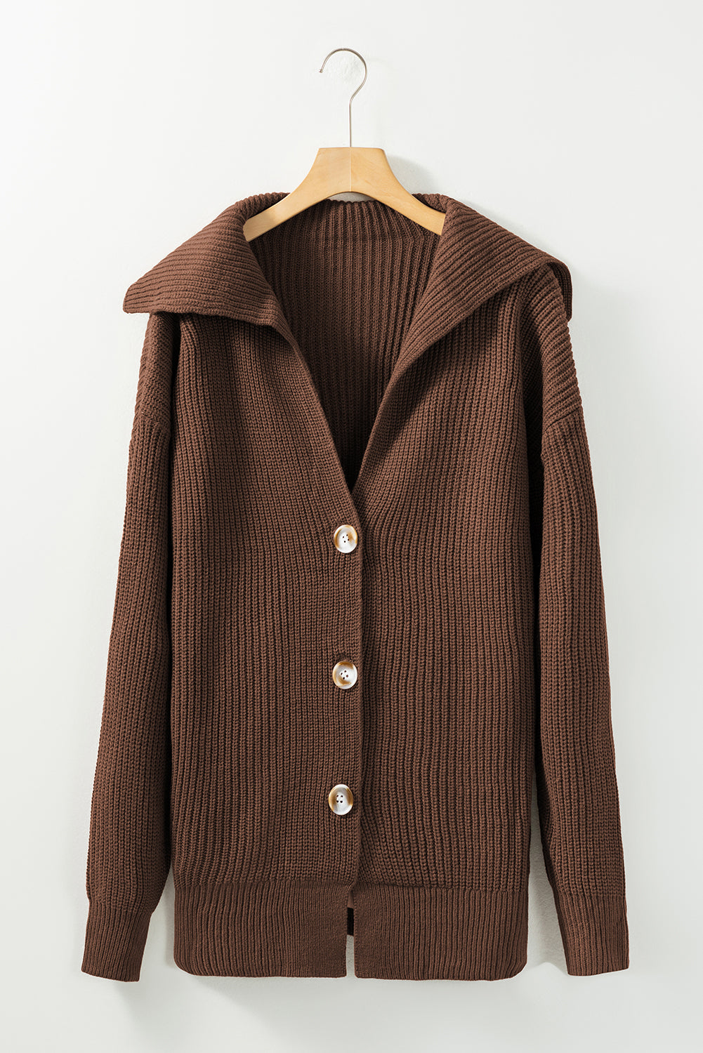 Brown Chunky Lapel Collar Button up Cardigan