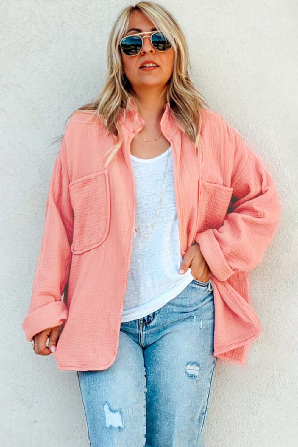 Flamingo Plus Size Crinkle Jacket/Cardigan