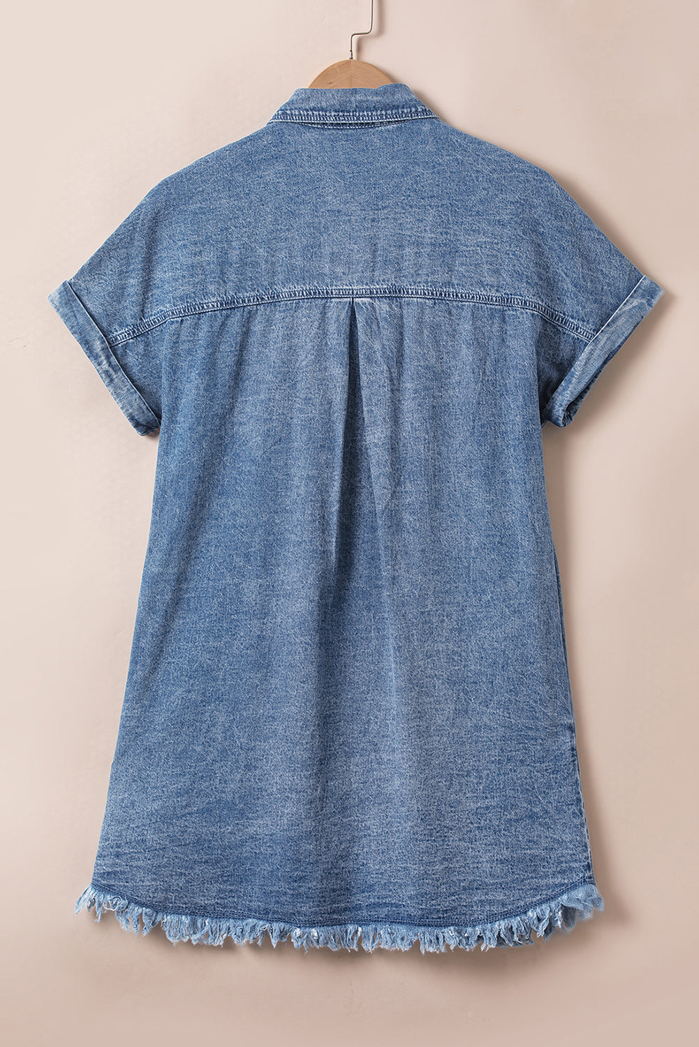 Blue Mineral Wash Frayed Hem Denim Dress