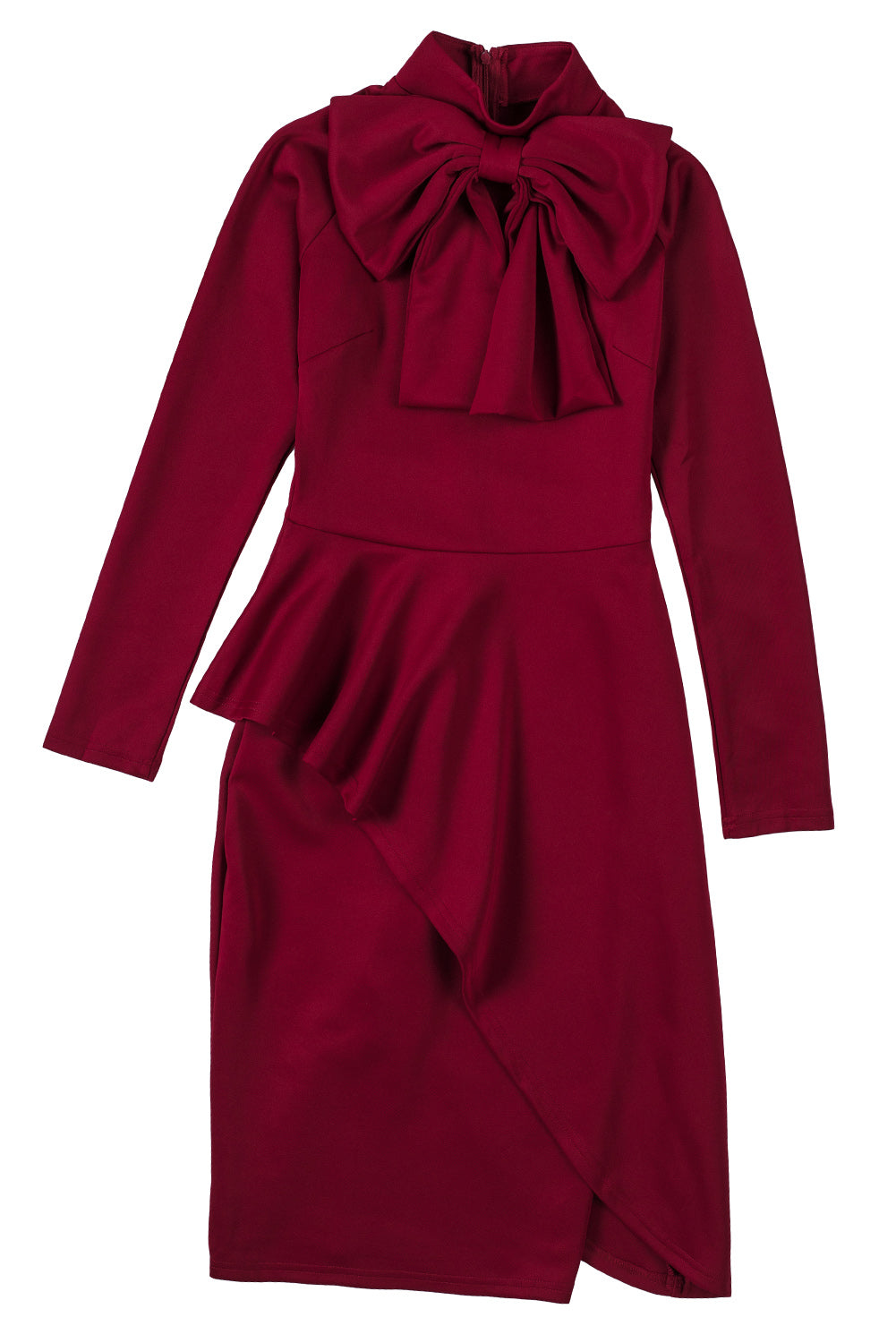 Modest Asymmetric Peplum Style Bow Dress