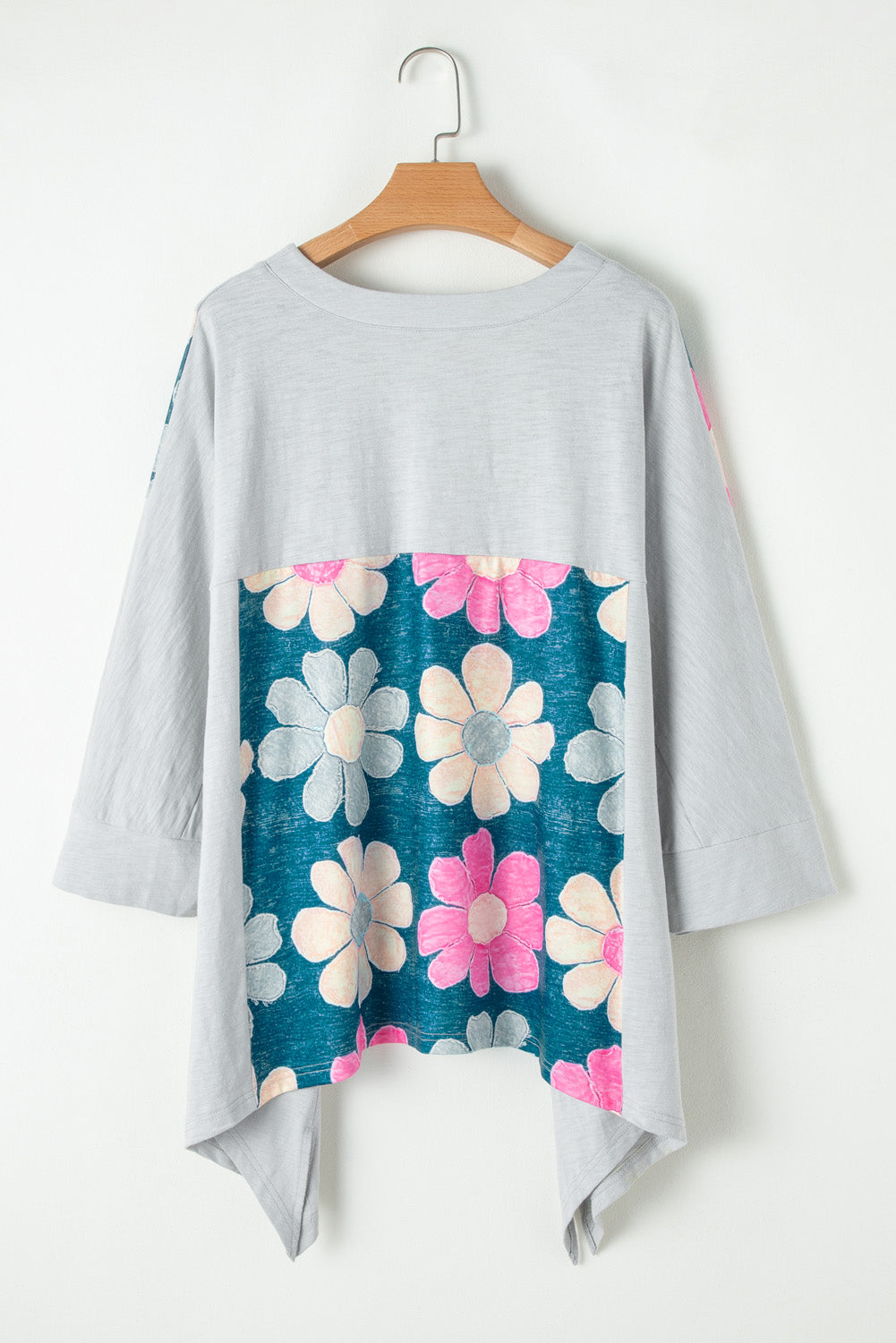 Pink Flower Patchwork Plus Size Sweater