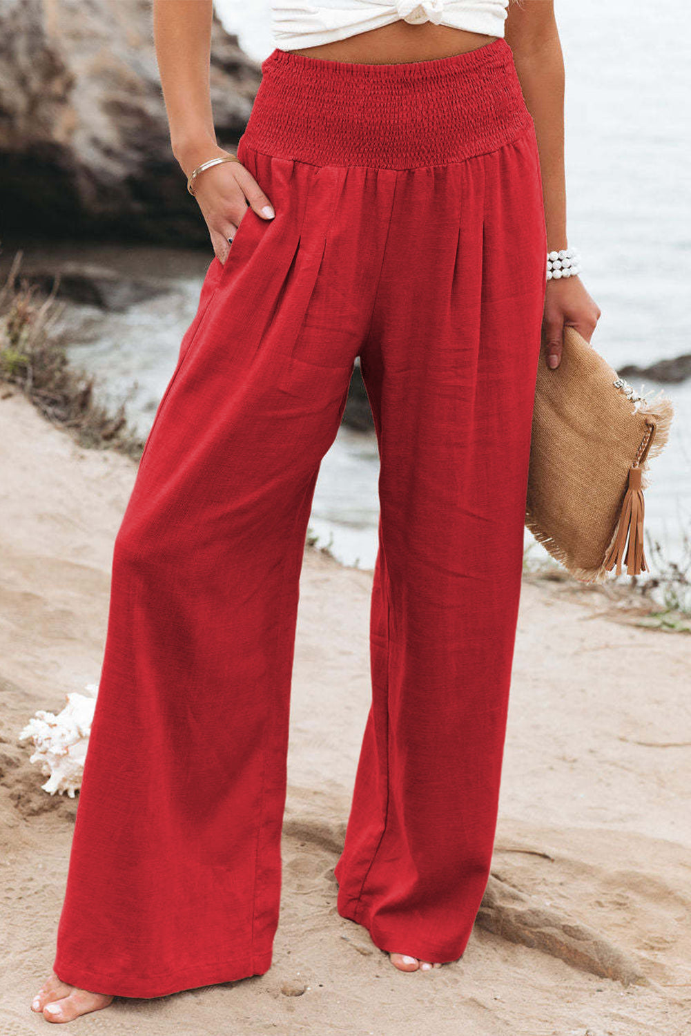 Khaki High Waist Wide Leg Pants