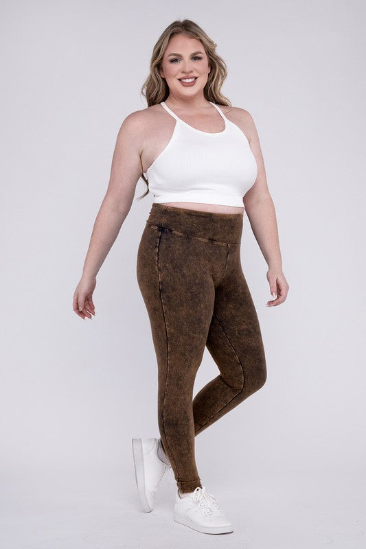 Plus Size Mineral Washed Wide Waistband Leggings