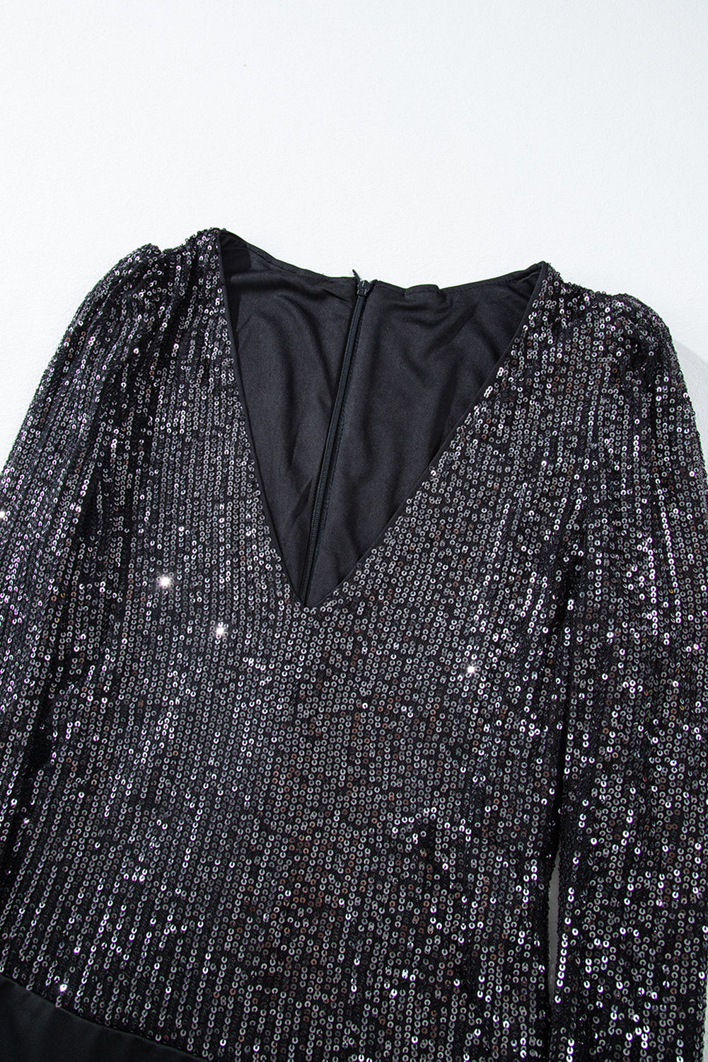 Black Sequin Zip Up Long Sleeve Bodysuit