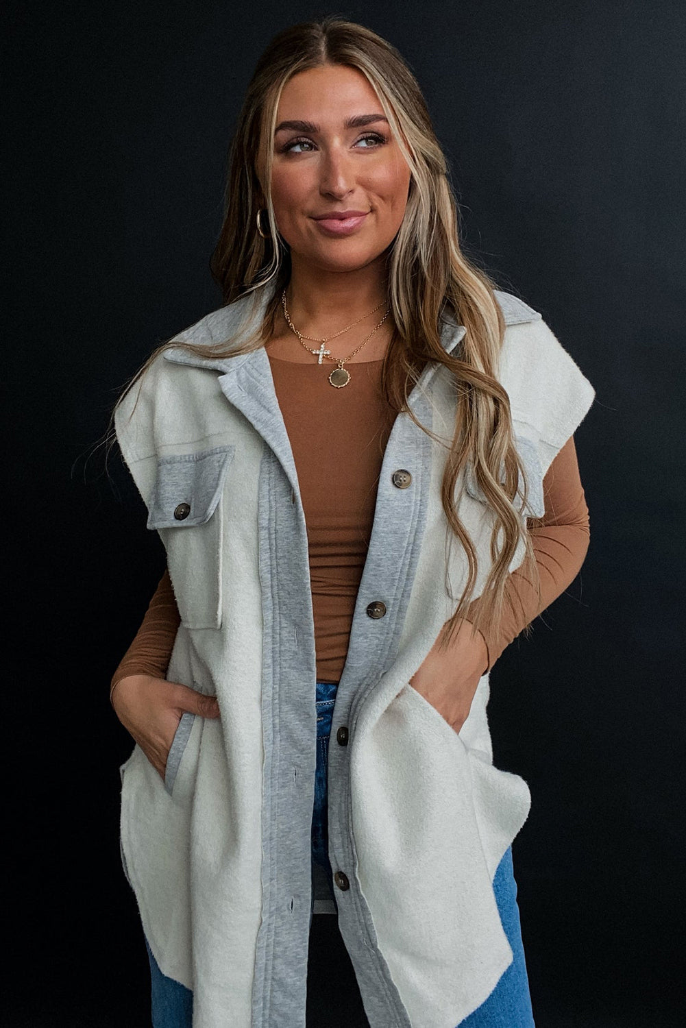 Light Grey Flap Pocket Jacket Vest(Available In Plus Sizes)