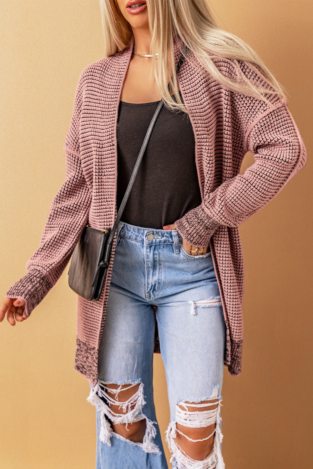 Small Print Knitted Open Front Cardigan