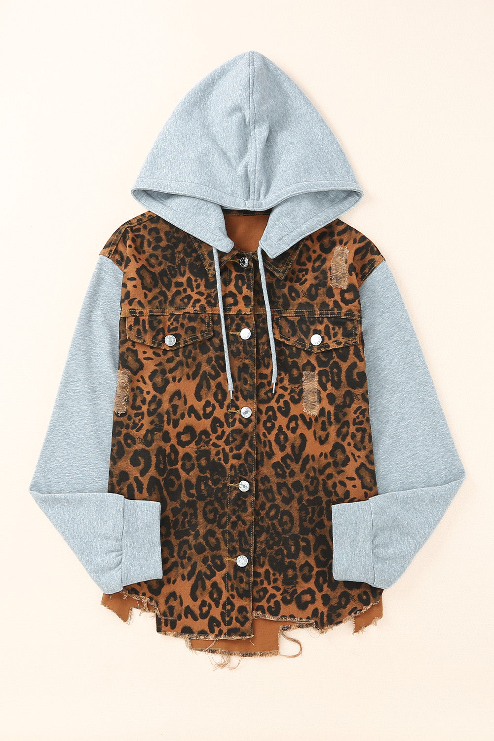 Leopard Print Hooded Denim Jacket