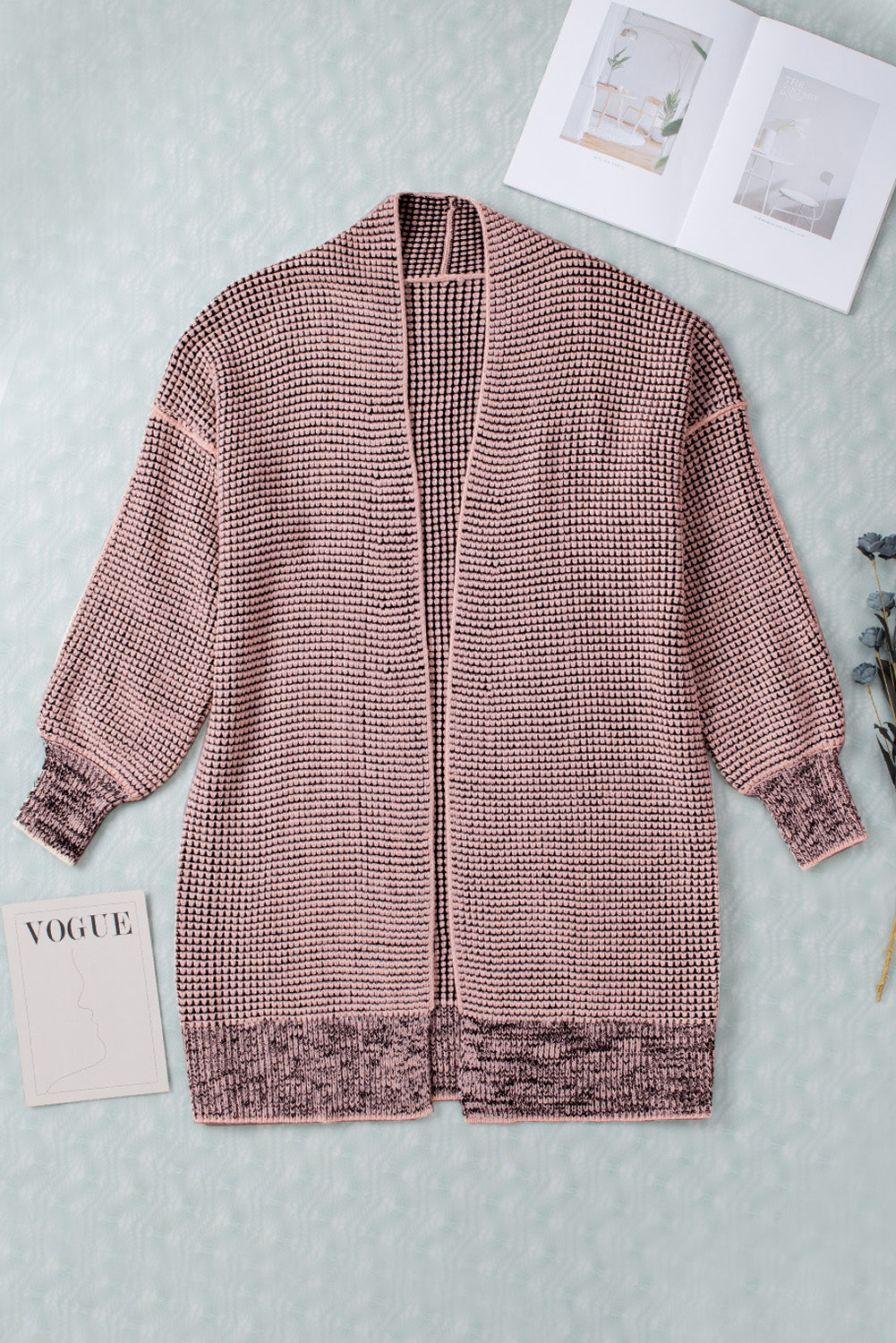 Small Print Knitted Open Front Cardigan