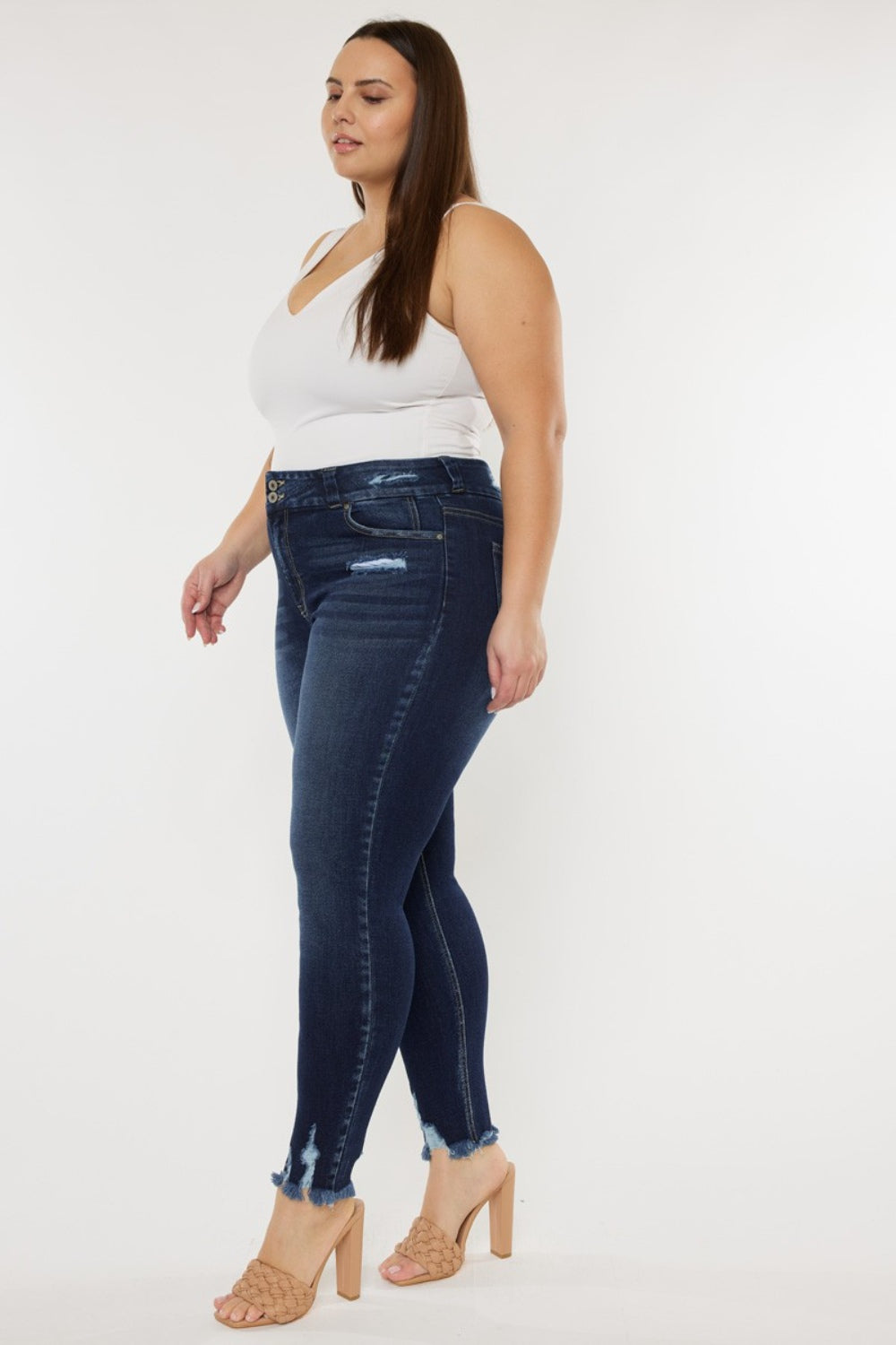 Plus Size Raw Hem High Waist Jeans