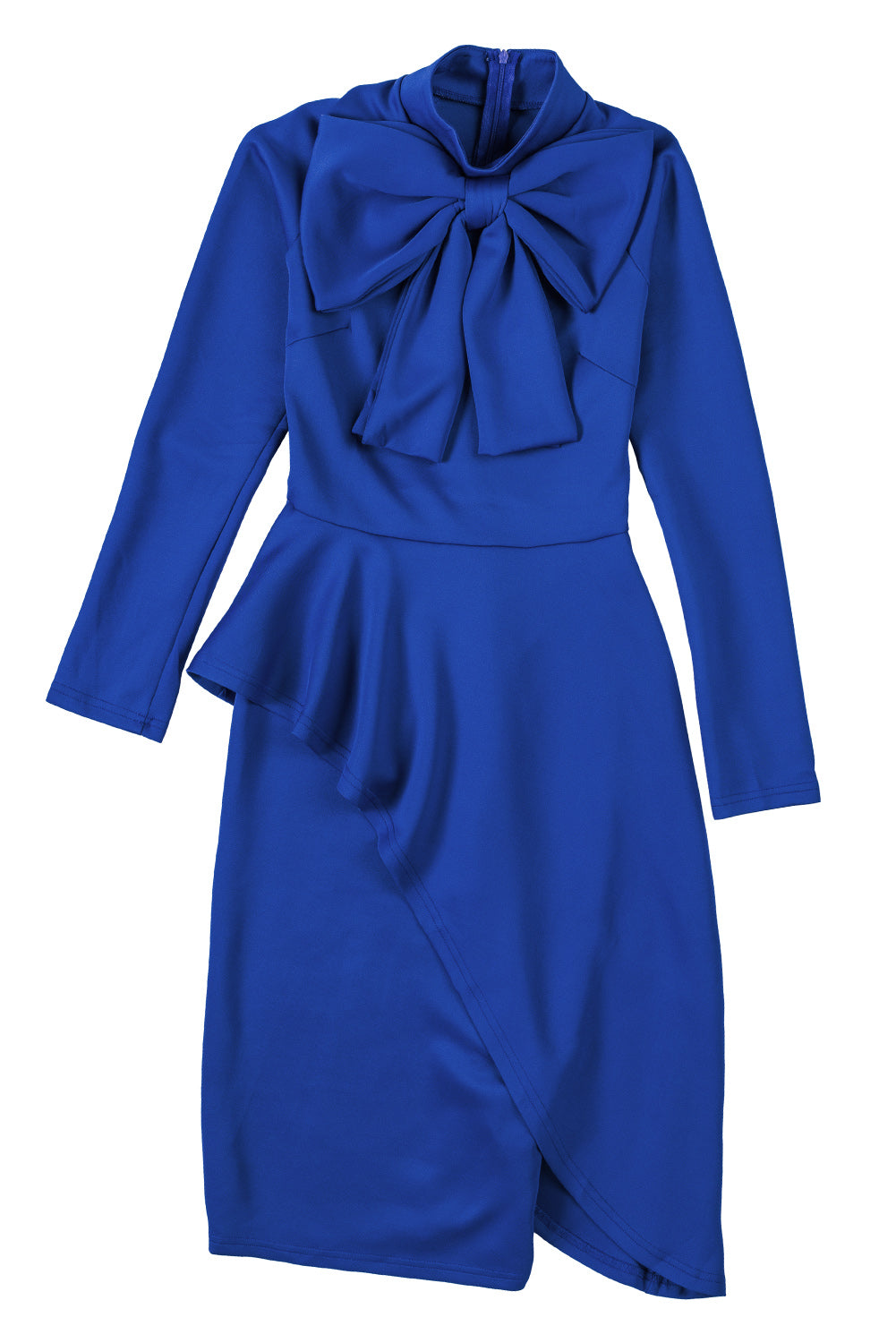 Modest Asymmetric Peplum Style Bow Dress