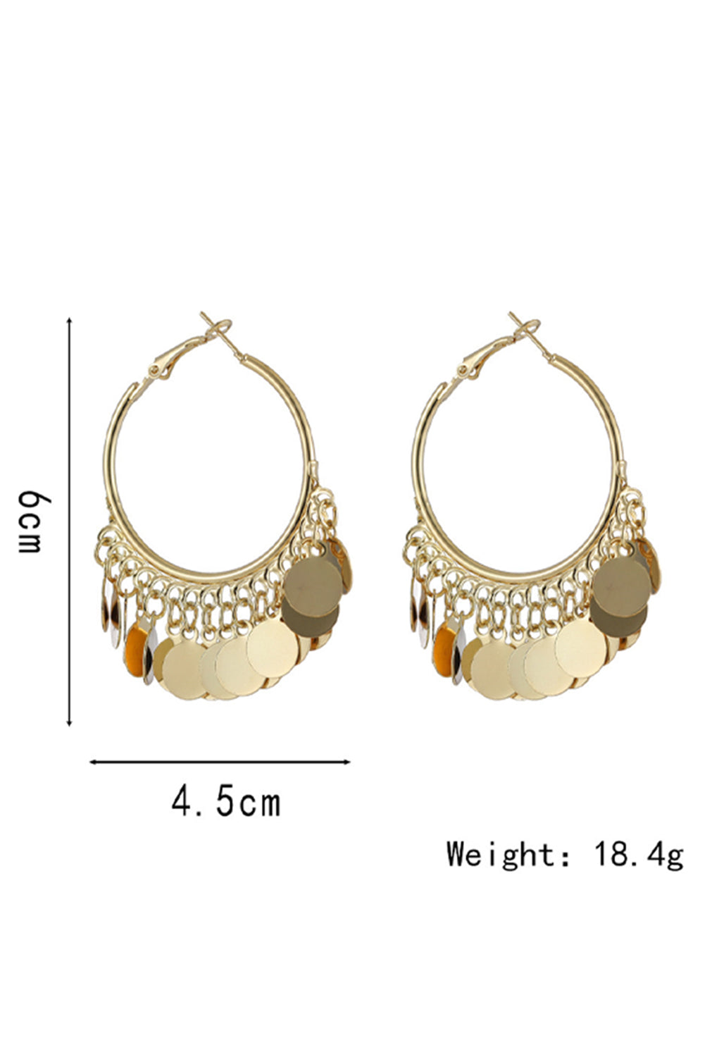 Gold Disc Tasseled Hoop Earrings