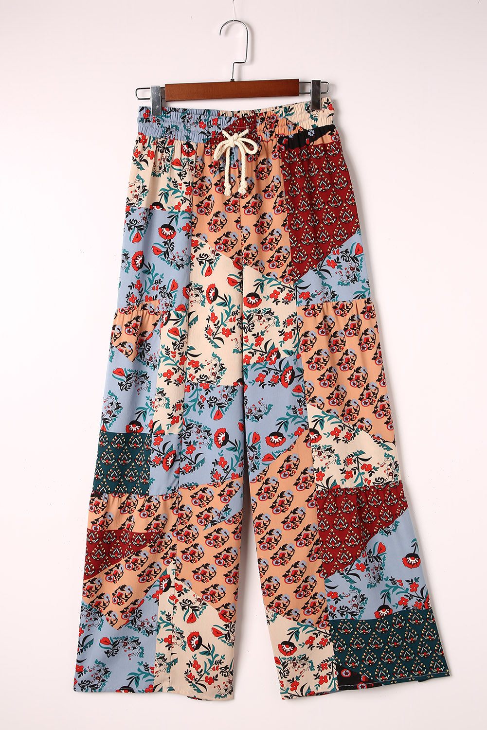 Multicolor Boho Style Drawstring Wide Leg Pants