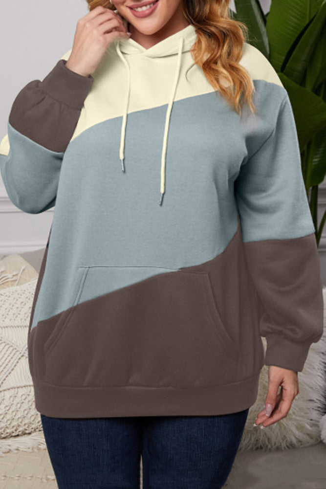 Multi Blue Kangaroo Pocket Plus Size Hoodie