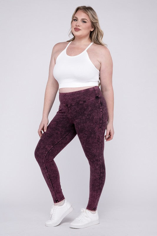 Plus Size Mineral Washed Wide Waistband Leggings