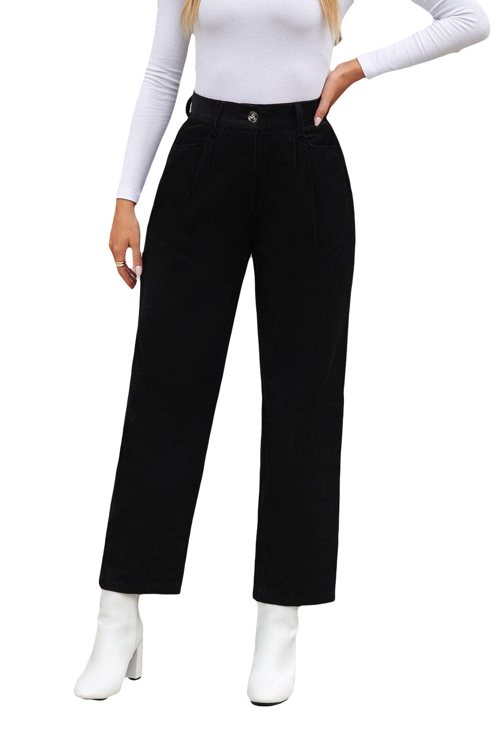 Gray Corduroy High Waist Straight Leg Pants