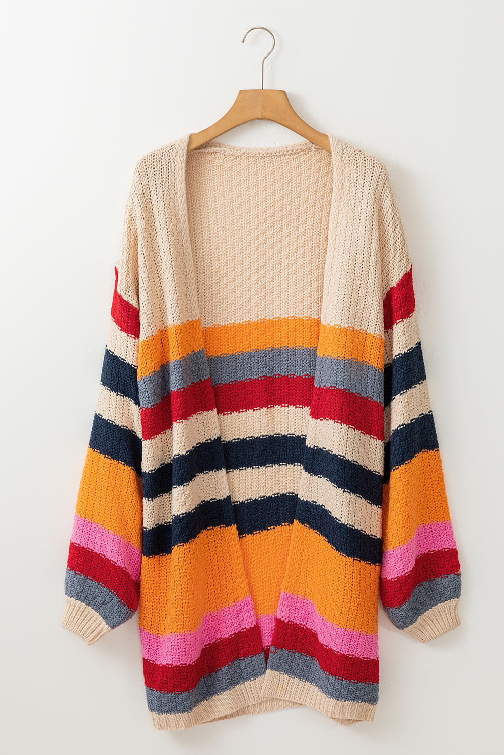 Striped Balloon Sleeve Baggy Cardigan