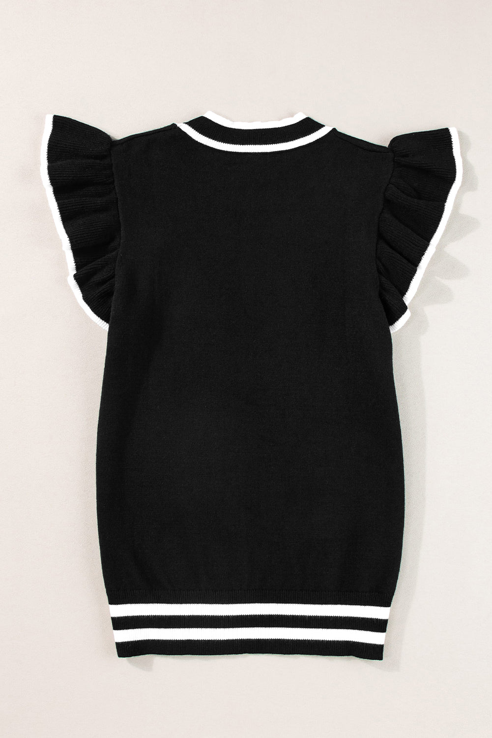 Black Ruffled Sleeve Round Neck Knit T Shirt