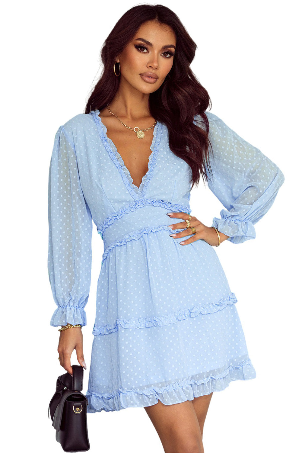 Sky Blue Layered Puff Sleeve Mini Dress