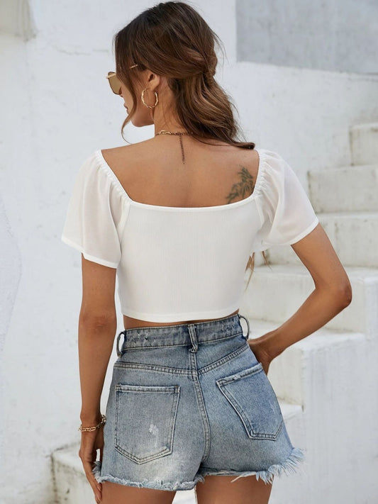 Short Sleeve Drawstring Crop Top