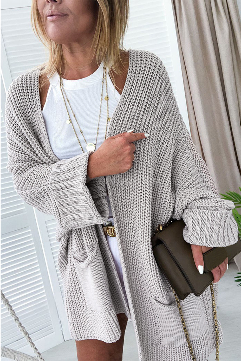 Apricot Oversized Fold Over Sleeve Cardigan