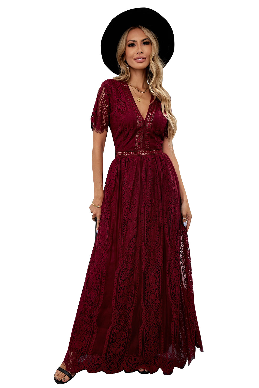 Fiery Red Lace Maxi Dress