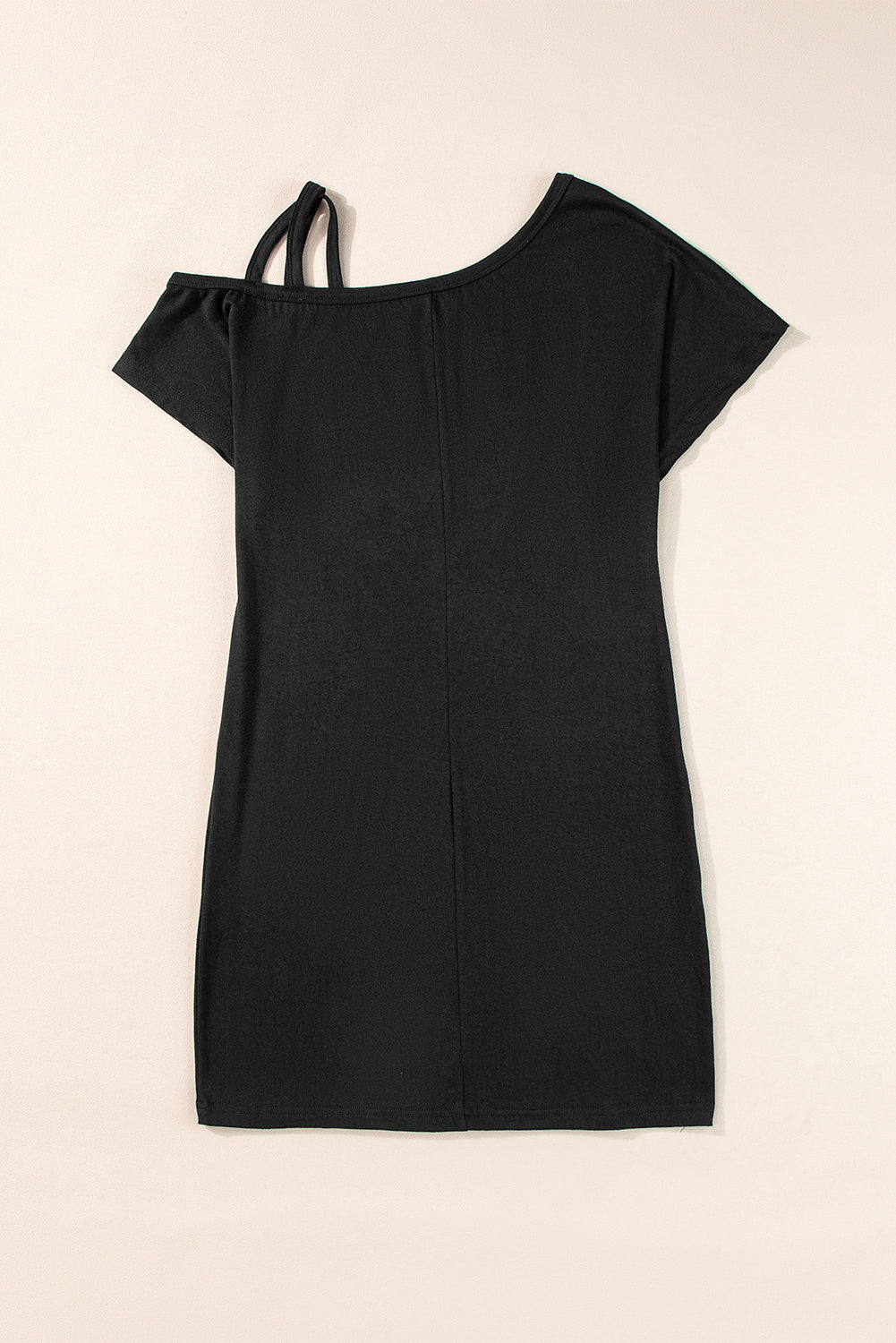 Black Asymmetric Shoulder Mini Dress