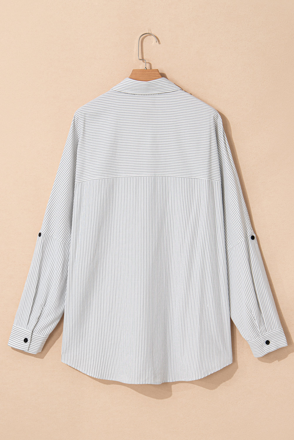 Plus Size White Striped Oversized Denim Shirt