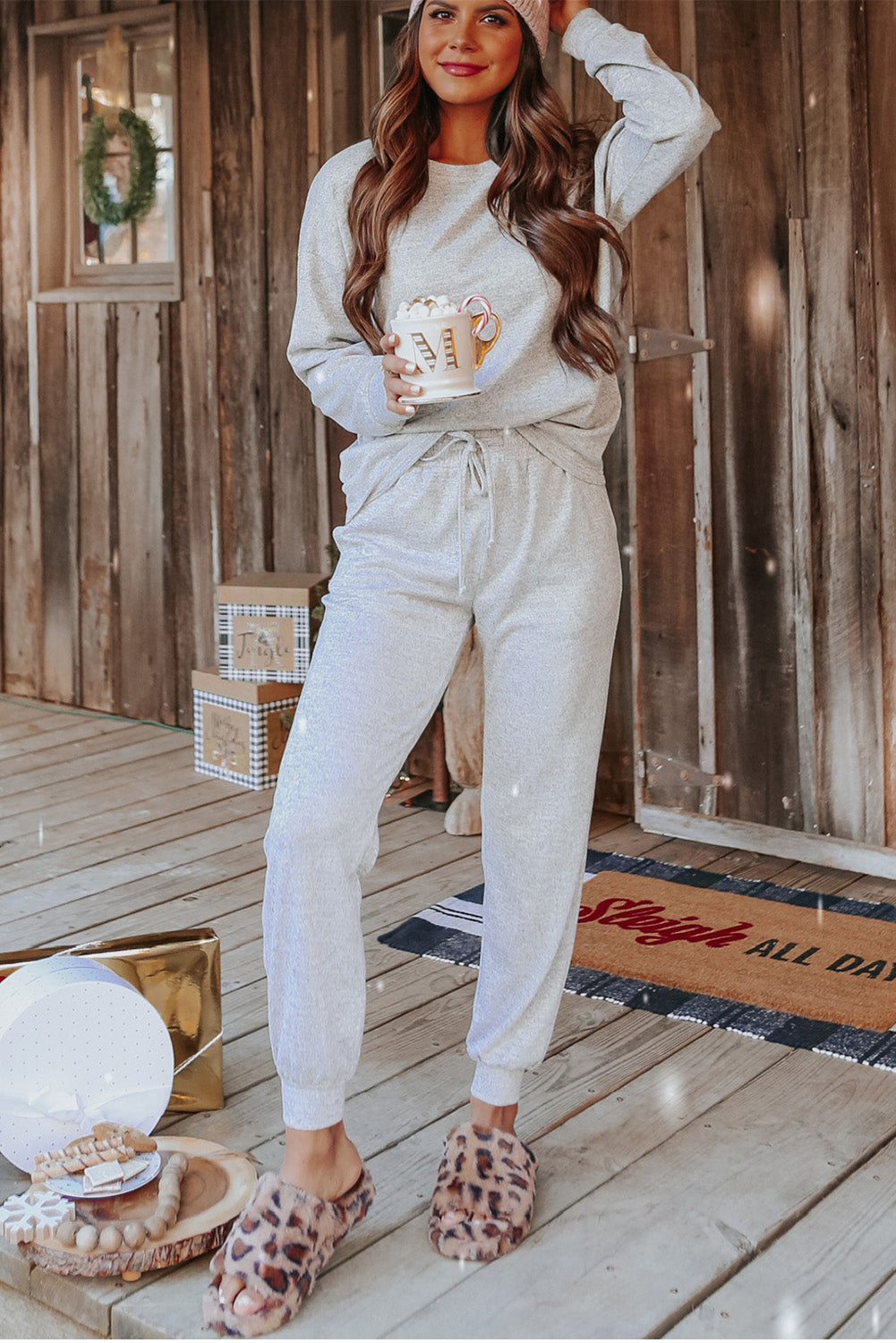 Long Sleeve Pullover Loungewear Set (Curvy Sizes)