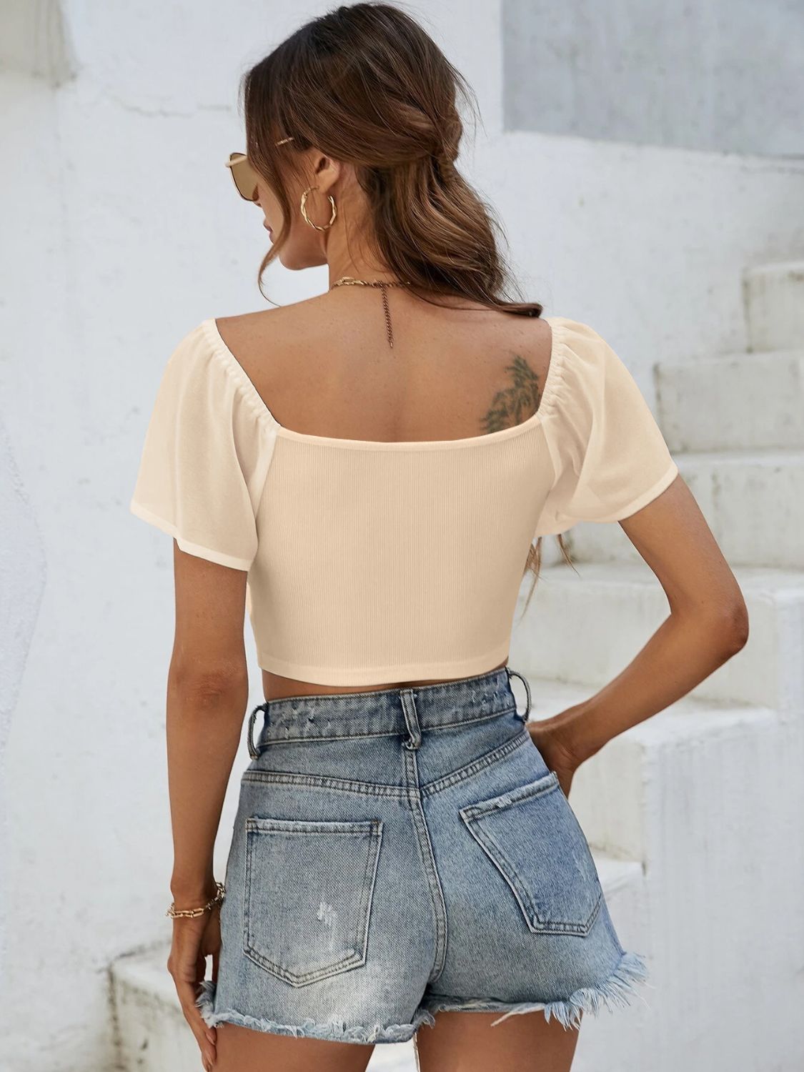 Short Sleeve Drawstring Crop Top